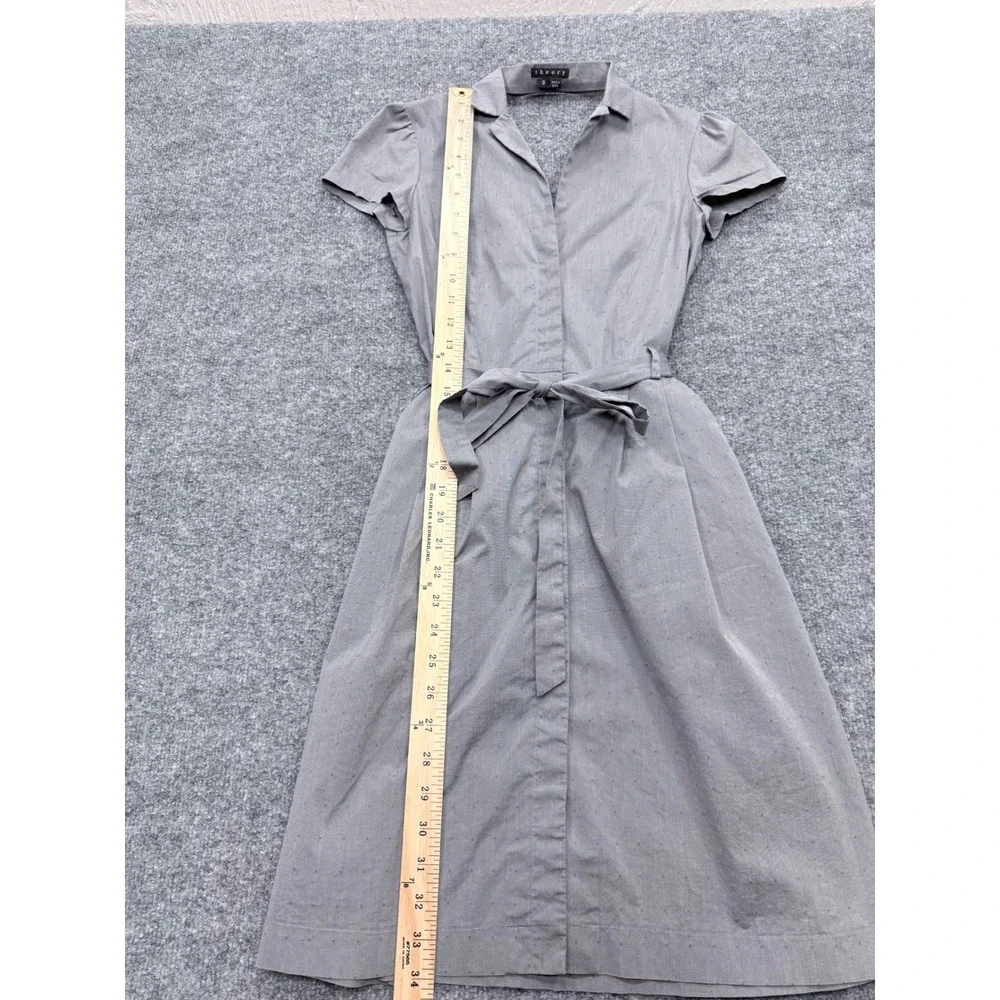 Theory Womens Grey Short Sleeve Back Cutout Tie Waist Shirtdress Size 0 - Picture 3 of 7